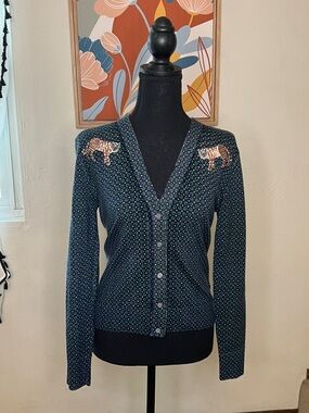 J. Crew Tiger Patch Merino Wool V-neck Cardigan Sweater Size S